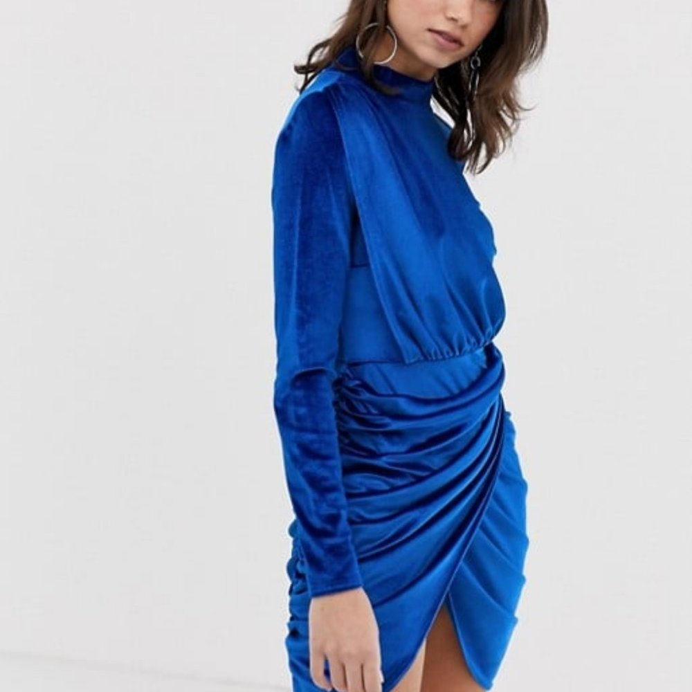 Velvet Ruche Wrapped Front Mini Dress
